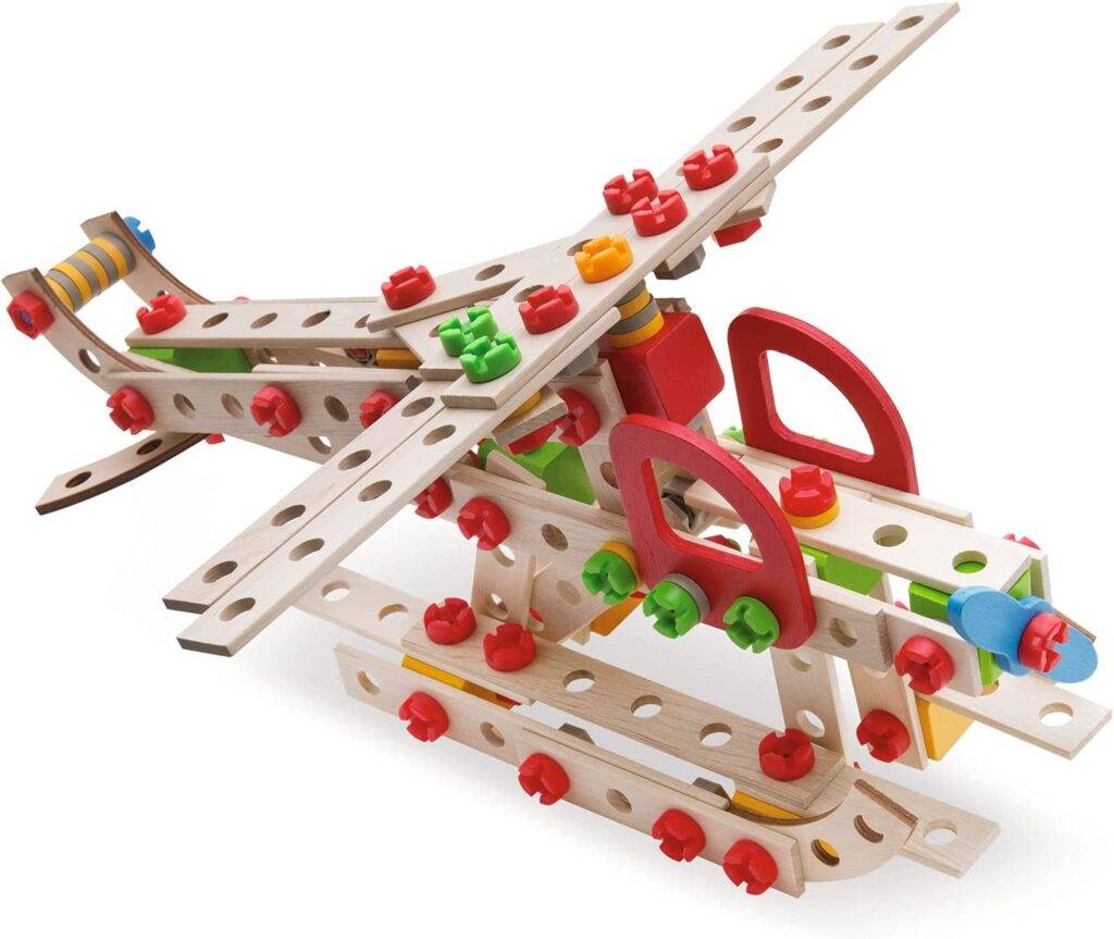 Konstruktionsspielzeug aus Holz, 225 Teile, für Kinder ab 6 Jahren, verschiedene Bauvarianten, in Box